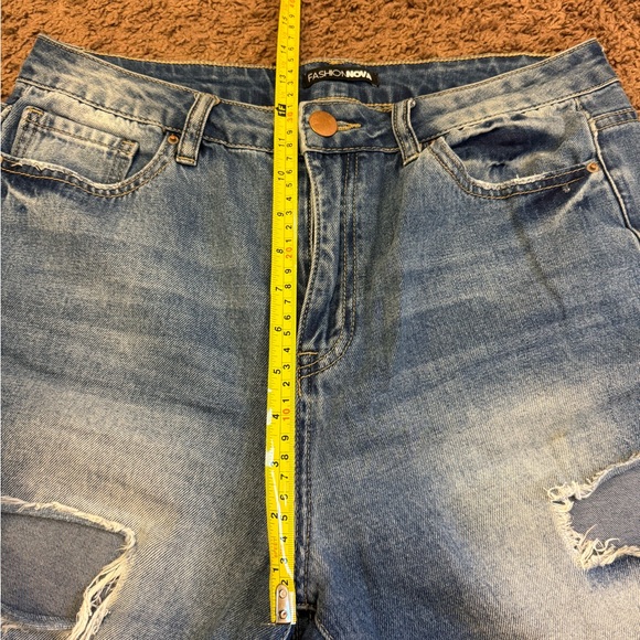 Fashion Nova Women Jeans Blue Cotton Blend High Rise Distressed Regular Denim 11 - Picture 8 of 8
